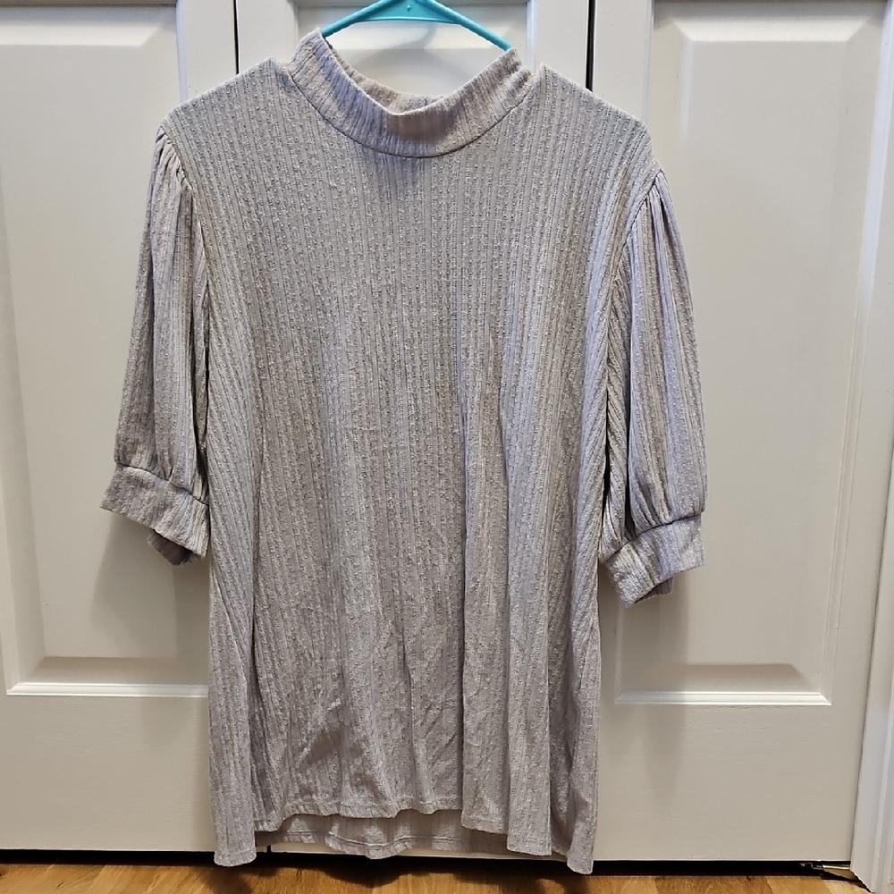 Gray Ribbed Turtleneck Top